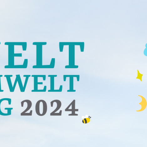 Grafik Weltkugel mit Blumen und Bäumen zum Weltumwelttag 2024