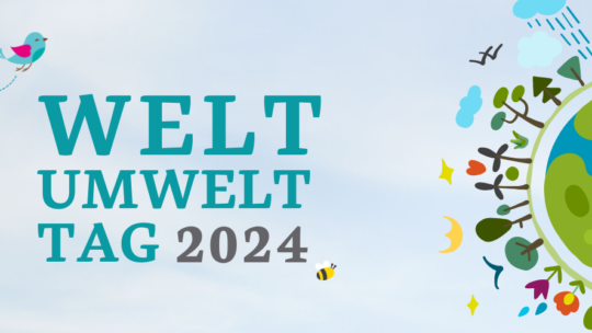 Grafik Weltkugel mit Blumen und Bäumen zum Weltumwelttag 2024