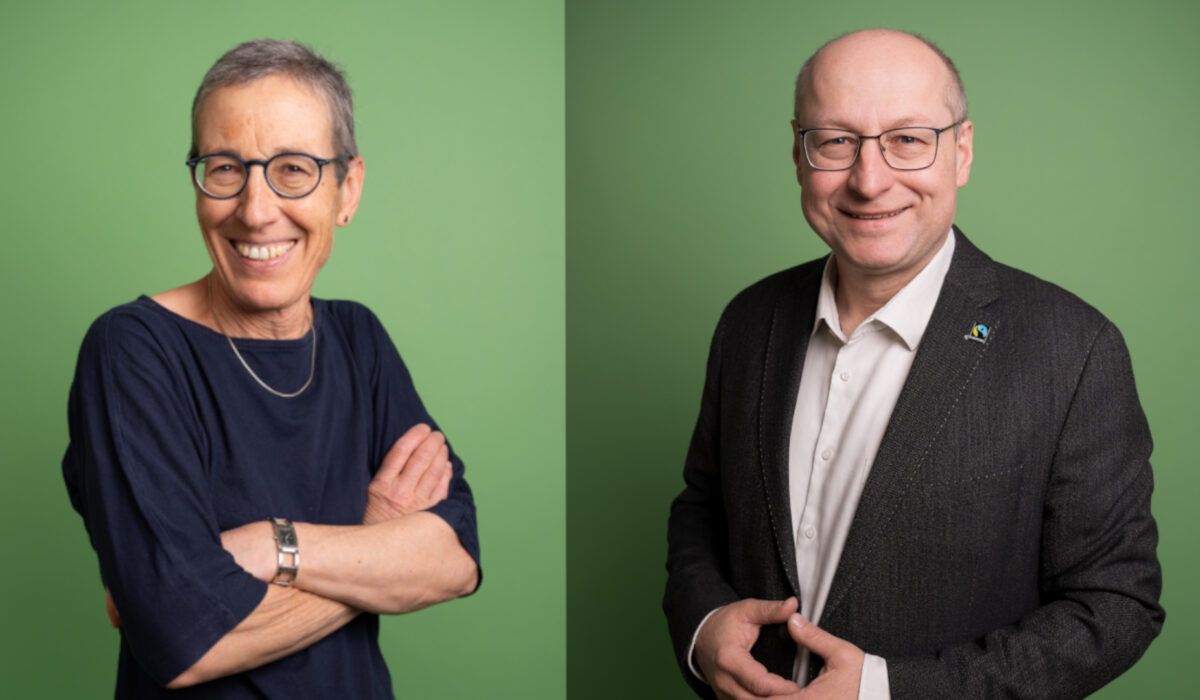 Johanna Mang (Vorstandsvorsitzende) und Geschäftsführer Hartwig Kirner von FAIRTRADE Österreich