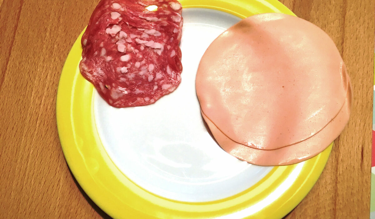 Zwei fleischlose Wurstsorten auf einem Teller