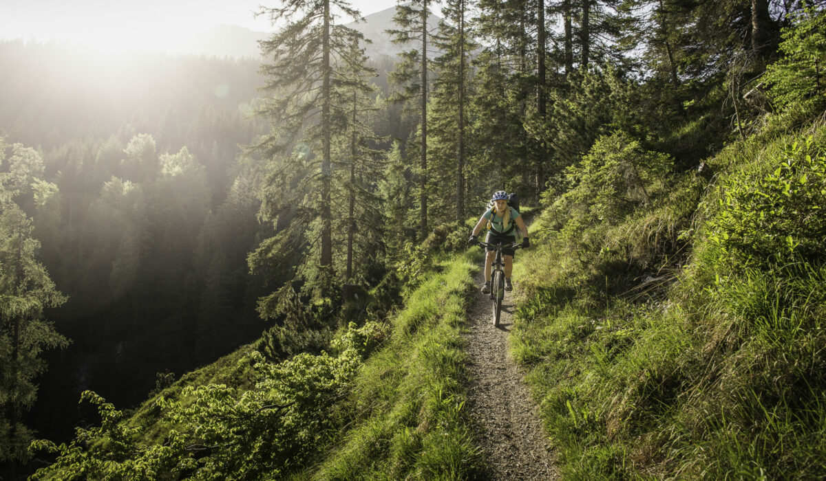 FRau mit Mountainbike in den Bergen