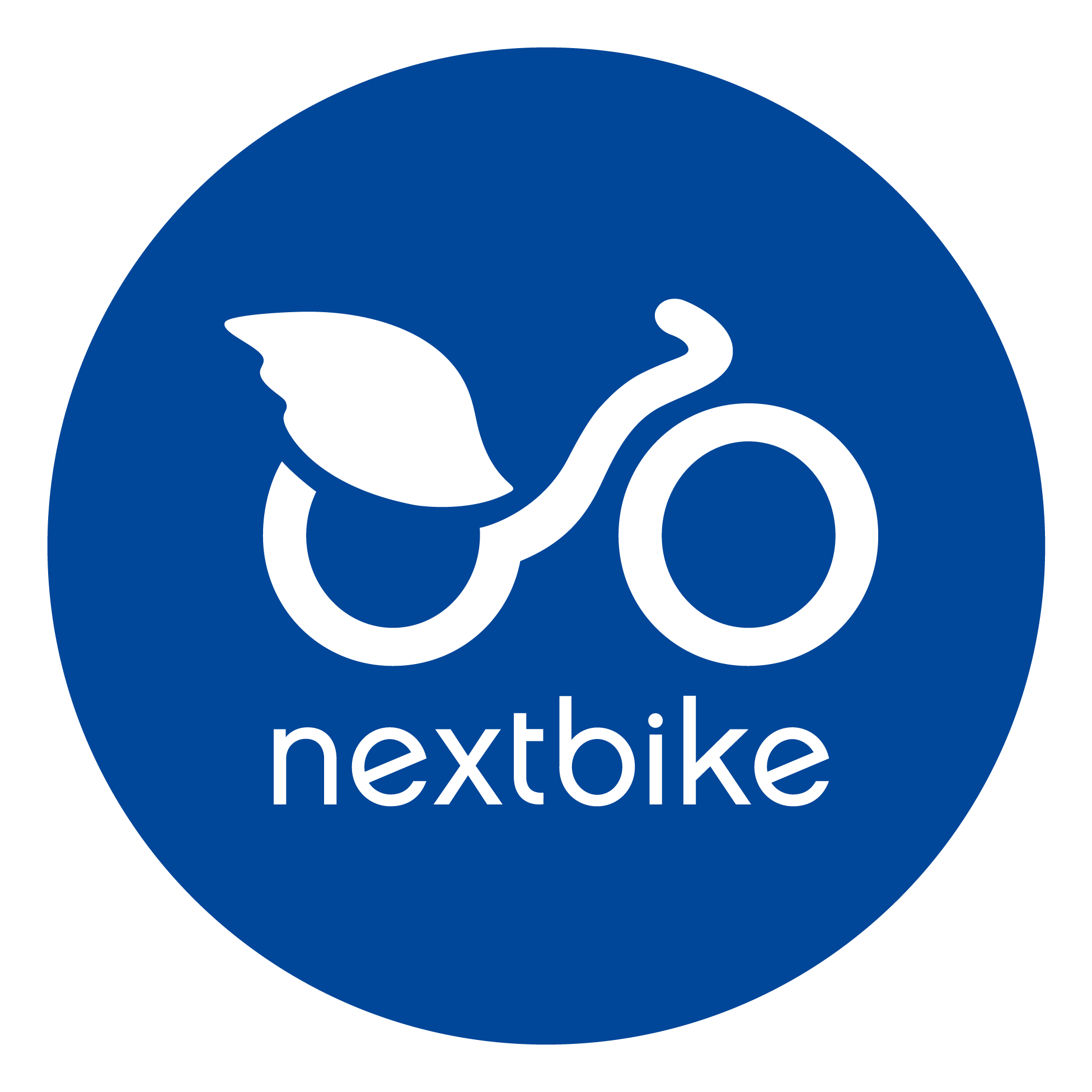 Logo blauer Kreis mit weißem Fahrrad mit Flügeln und Schriftzug nextbike