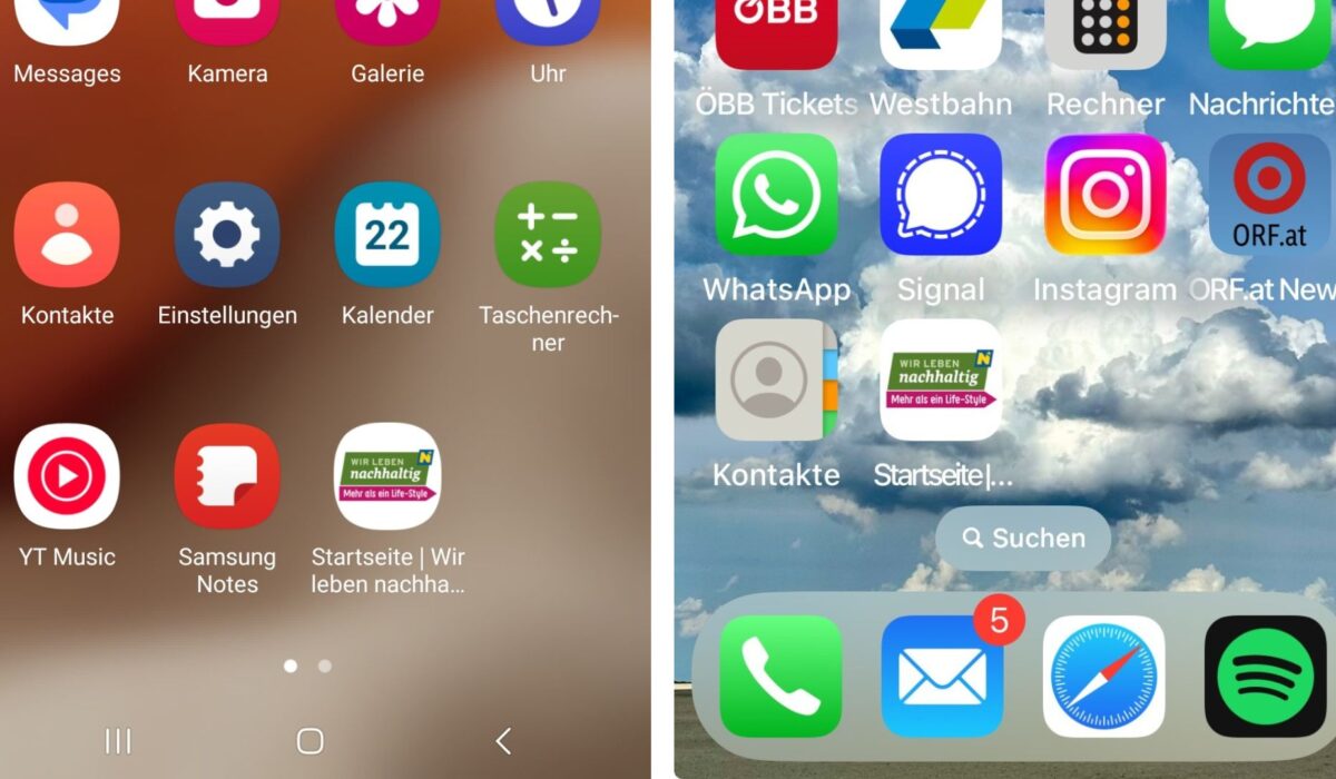 wir-leben-nachhaltig.at als App auf adroid und iphone Home-Bildschirm