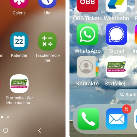 wir-leben-nachhaltig.at als App auf adroid und iphone Home-Bildschirm